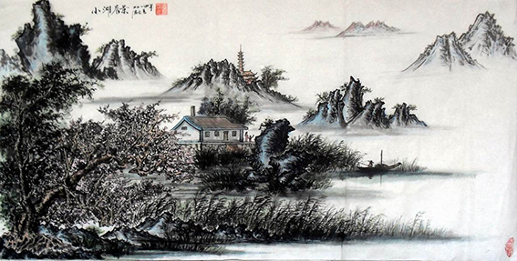 《小湖晨景》 137x68cm 2014年